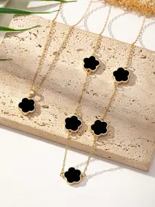 Fashion Flower Necklace Set, Simple Beach Style, Lightweight Adjustable, Perfect Daily Wear & Vacation Choice, Valentine's Day Gift Jewelry, Floral Necklace