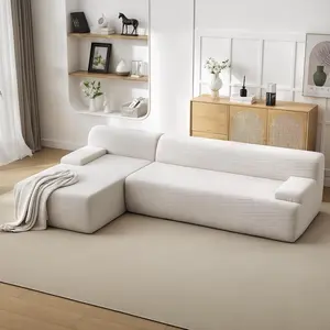 L Shaped Modular Sectional with Chaise Lounge, Plush Corduroy Fabric, Deep Seat Sofa for Living Room, No Assembly Needed