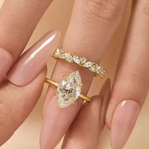 MAXINEJEWELRY 4.0ct Marquise Cut 5A Cubic Zirconia 2-Piece Engagement Ring Set, Bridal Wedding Jewelry for Women, Ideal for Proposal, Anniversary, Engagement Rings