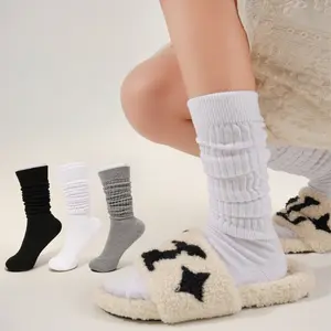 6 Pairs Stacked Mid-Calf Socks Casual Warm All-Season Fashionable Socks for Women Men  Daily Wear  Easy Matching Boot Socks (2 Black+ 2 White+ 2 Gray )