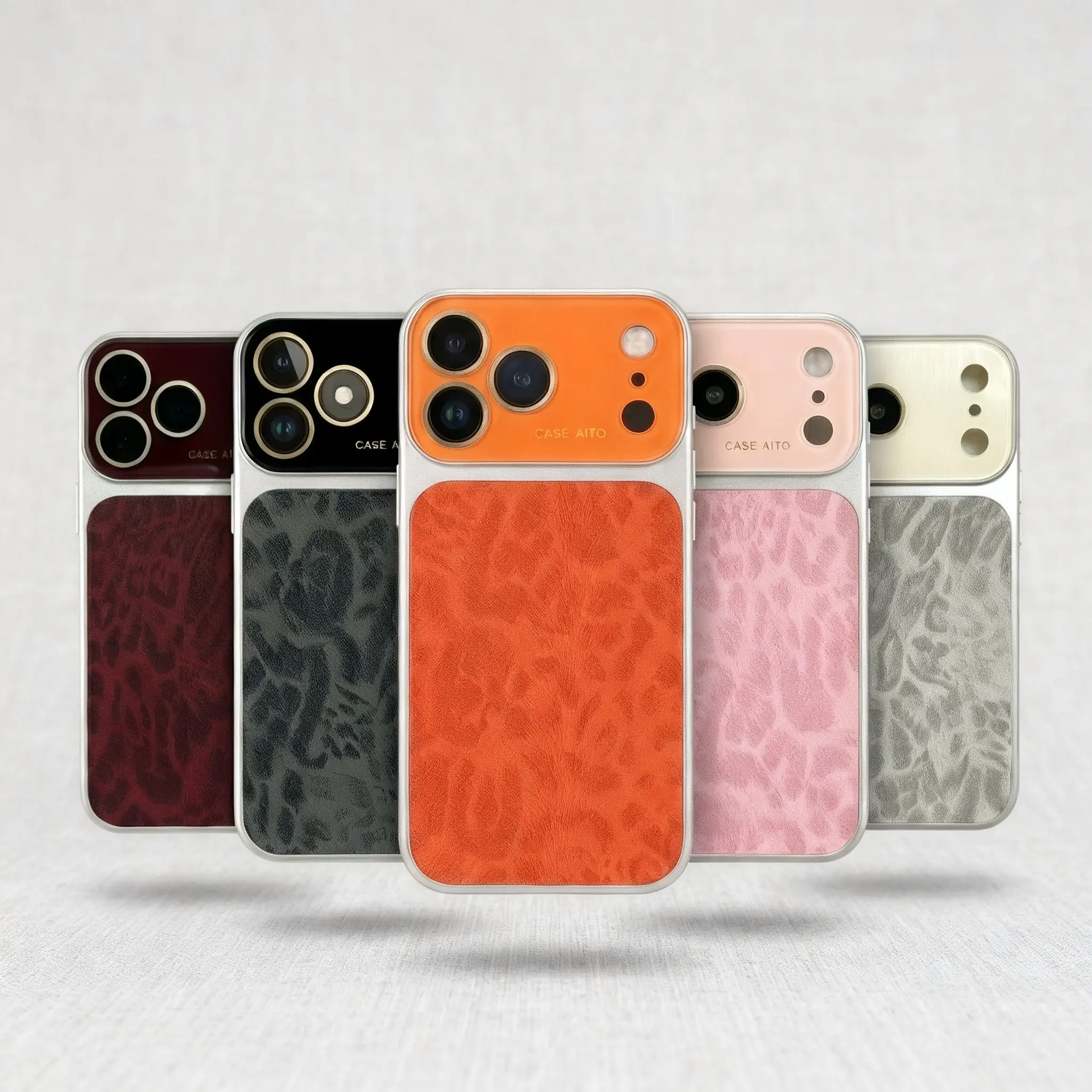 Luxury Leopard Print Large Viewfinder Smartphone Casing for iPhone 17/16/15/14 Pro Max Series, Handheld Cellphone Devices Cover with TPU-PC Dual-Layer Shockproof, Anti-Scratch, Non-Slip & Full Camera Lens Protection, Stylish Orange Faux Suede Texture, Acc