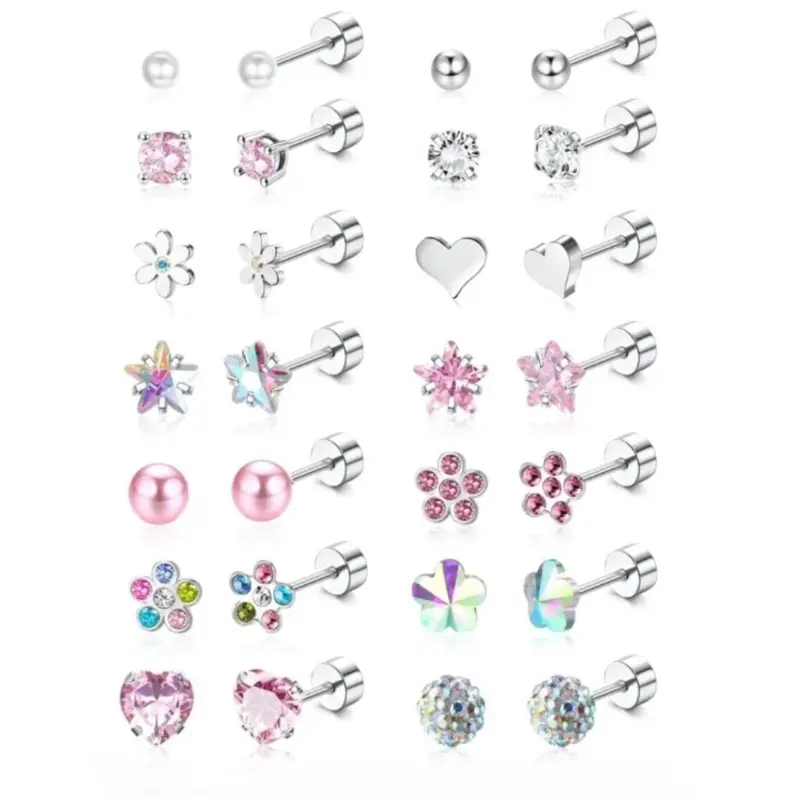 Fashionable Hypoallergenic Earrings for Girls Women Surgical Steel Screwback Earrings for Sensitive Ears Cute  Earrings  Flat Back Stud Earrings Valentine's Day