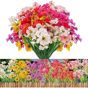 Decorative Artificial Flower, Decorative Flowers, 12 Bundles Faux Flower, UV Resistant Faux Plastic Plant for Indoor Outdoor Vase Box Garden Porch Home Spring Summer Decor, Flower Design, Garden Decorations, Lifelike Artificial Flower