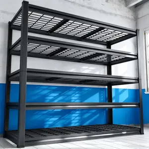 5-Tier Heavy-Duty Storage Rack 72-Inch Tall 3000-Pound Capacity Adjustable Garage Shelving Metal Rack for Kitchen & Storage 72" H x 47.2" W x 24.3" D Black