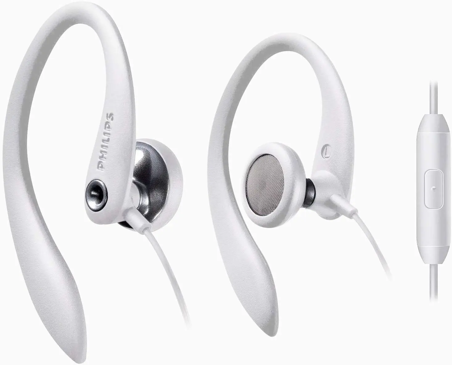 PHILIPS In-Ear Sport Headphones with Microphone, 15mm Driver, 3D Earhook, Ergonomic Comfortable Fit, 1.2m Cable, 3.5mm Jack, Audio Accessory for Mobile Devices, White, 3.5 Mm Jack