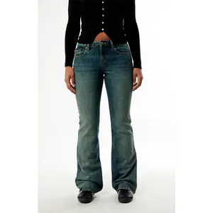 Pacsun Women's Jade Low Rise Bootcut Jeans Button Pocket Dark Blue