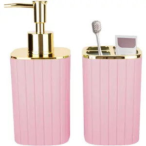 2PCS Bathroom Accessories Set, Pink Bathroom Accessories Include Soap Dispenser and Toothbrush Holder for Boho Bathroom Decor