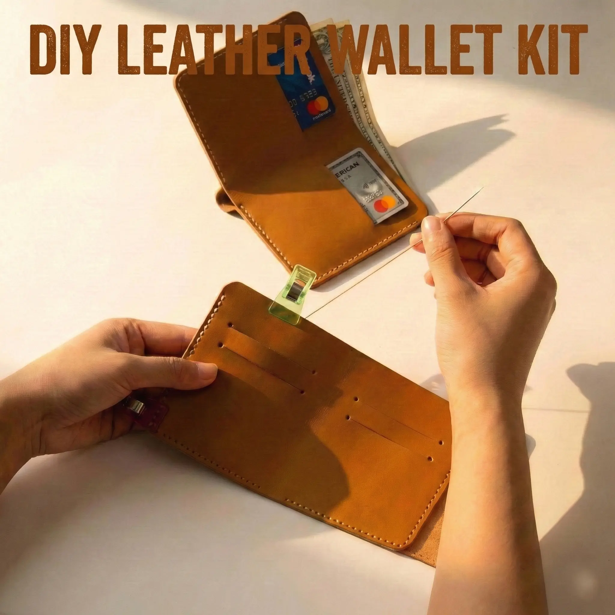 Stylish Genuine Leather Wallet DIY Craft Kit for Beginners, Easy Handcrafting Project with Tools & Video Tutorial, Accessories, Boyfriend, Diy Wallet