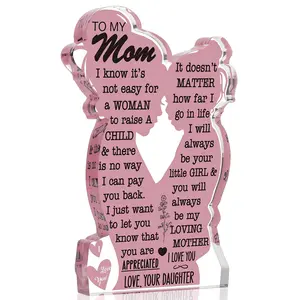 To My Mom Letter-Pattern Acrylic Photo Plaque, 1 Count Unique Birthday Gift for Mom from Daughter, Personalized Acrylic Desk Decoration Sign, Mother's Day Gift