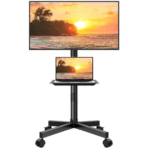 KKTONER Mobile TV Cart for 23 to 65 inch LCD LED Flat Screen/Curved TVs Floor TV Stand on Wheels with Height Adjustable