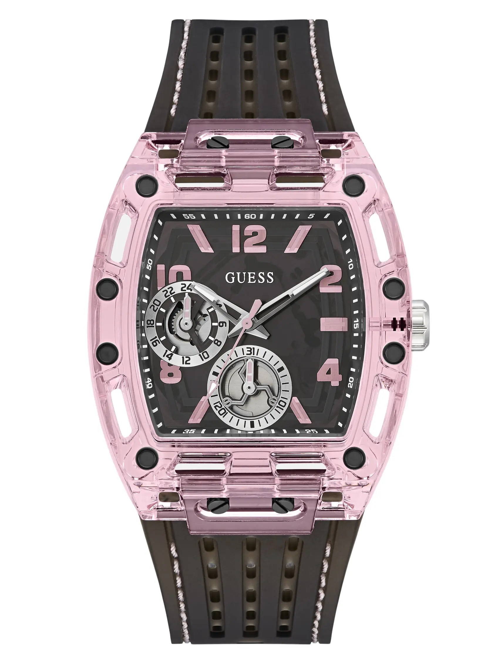 GUESS Male Clear and Black Silicone Multifunction Watch