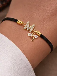 Women's Zirconia Initial Bow Pendant Bracelet, Fashionable Adjustable Cord, Casual Style Trendy Jewelry for All Seasons