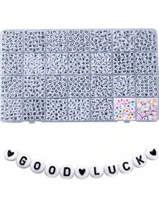 Acrylic Letter Beads Set, DIY Beading Accessories, DIY Necklace Keychain Bracelet Making Kit, 840pcs (4x7 Flat Round), 28 Grid Box, Perfect Gift for Women Beginners