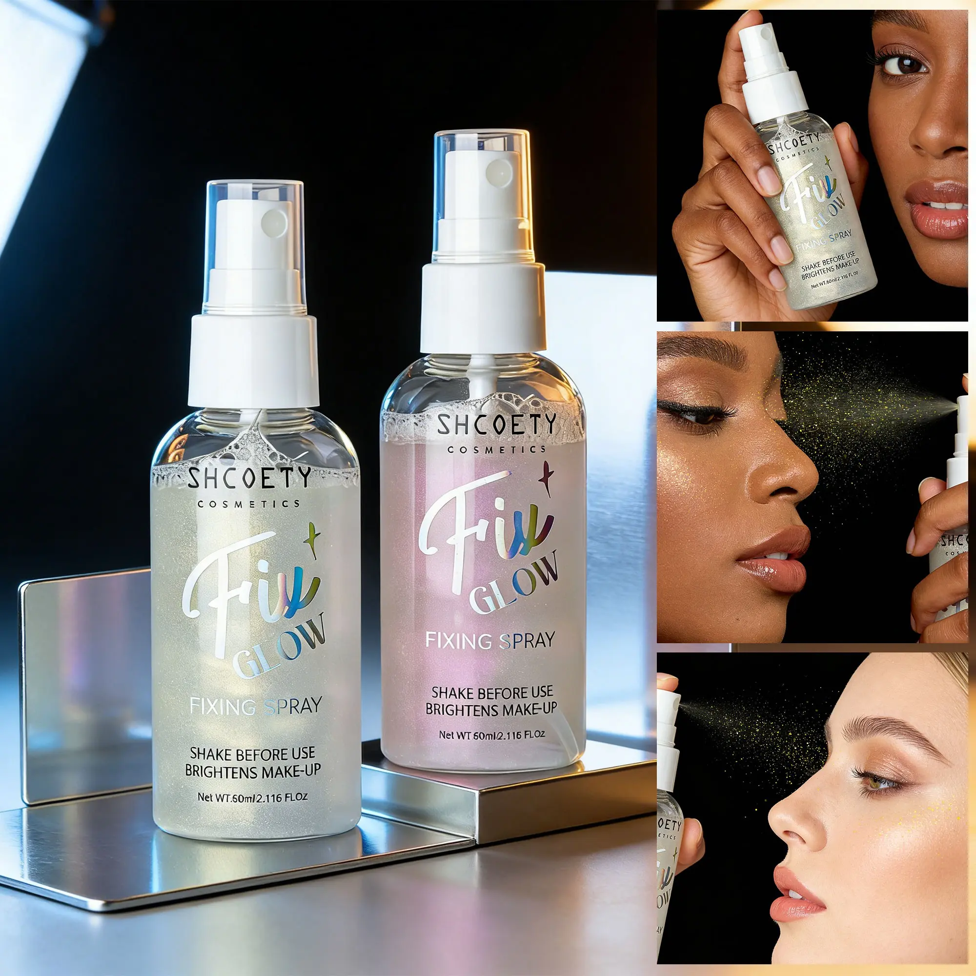 Music Festival Shimmer Highlighter + Oil Control Makeup Setting Spray Mist, Makeup Finishing Spray, Fast Drying, Non-Sticky, Waterproof, Sweat-Proof, Long-Lasting, Glow Setting, Longwear Setting Spray, Setting Spray For Makeup