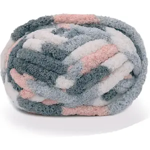 Chunky Knit Chenille Yarn for Hand Knitting Blankets, Super Soft Big  Blanket Yarn, Pink White Grey