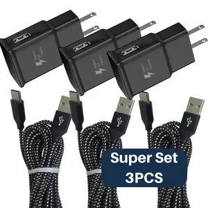 3PCS For Samsung S8 S9 S10 10ft Android Type C Fast Charger Cable USB Charging Adapter