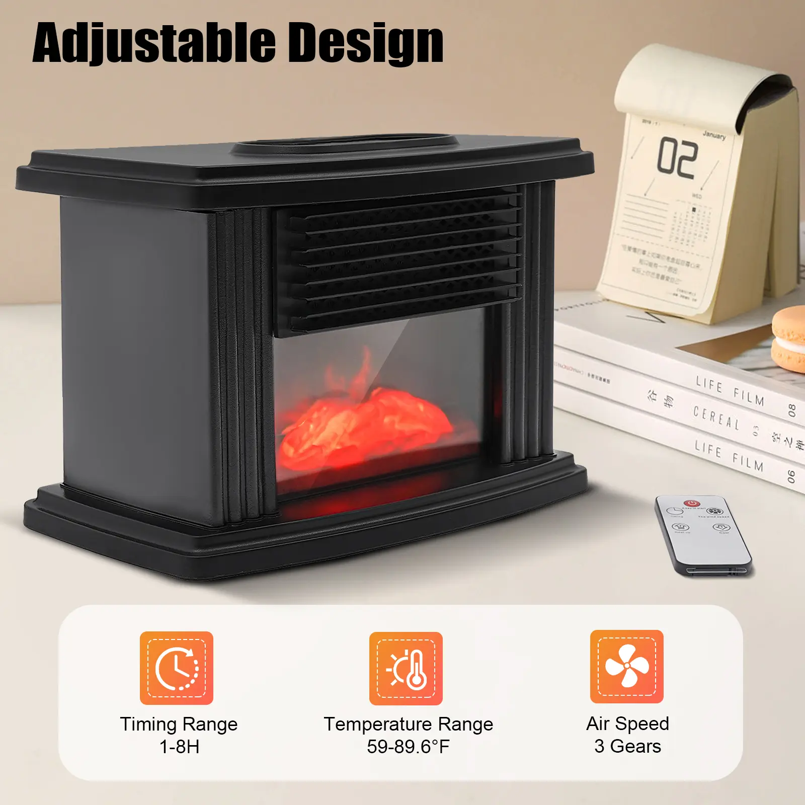 2026 Viral 3D Simulated Flame Electric Heater - 1000W 360° Surround Heating for Home/Office- 3D Carbon Fire Viewing + Fast Heating Freestanding Small Space Heater