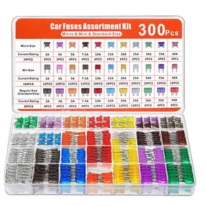 300 pieces of car fuse combination kit, 160 mini blade fuses for cars+90 standard automatic fuses+50 micro+puller - replacement parts for RVs, camping boats, trucks (2Amp 3A 5A 7.5A 10A 15A 25A 30A 35A 40A) Box