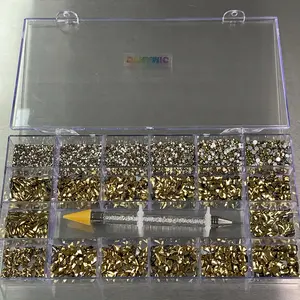 [Metallic Gold] Rhinestones set - 20 cells box - 14 big shapes and 6 round shapes