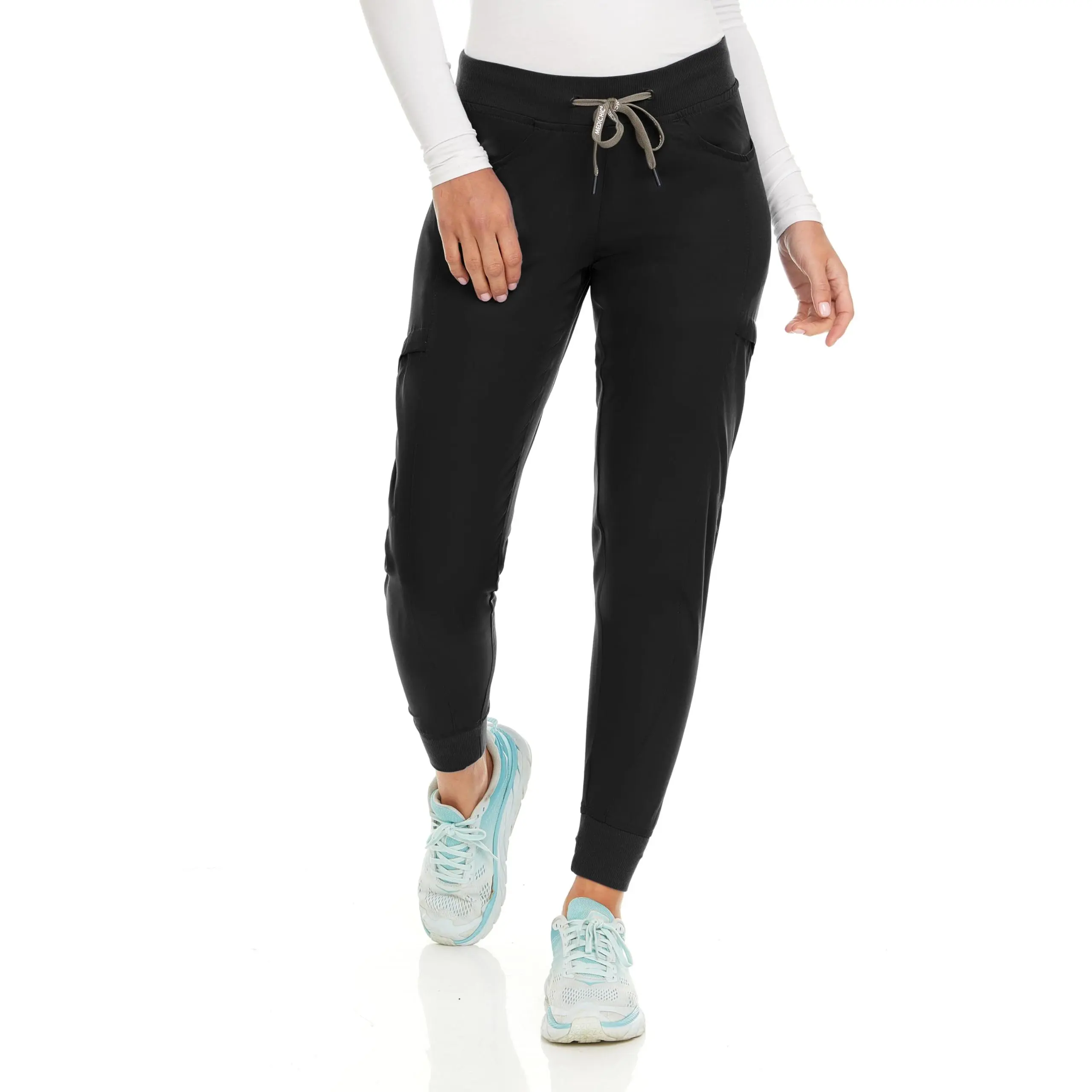 MediChic Women's Navy Jogger Scrub Pants (29' Inseam, 3X Size), 6 Pockets, Ribbed, 4-Way Stretch, Hannah Model