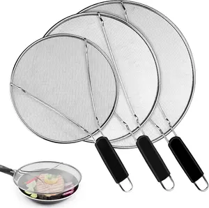 Splatter Screen for Frying Pan - 9.8" 11.4" 13" Stainless Steel Fine Mesh  Splatter Guard with  Handle, Hot Oil Splash Guard for Cooking to  Oil Splatter, Safe Cooking