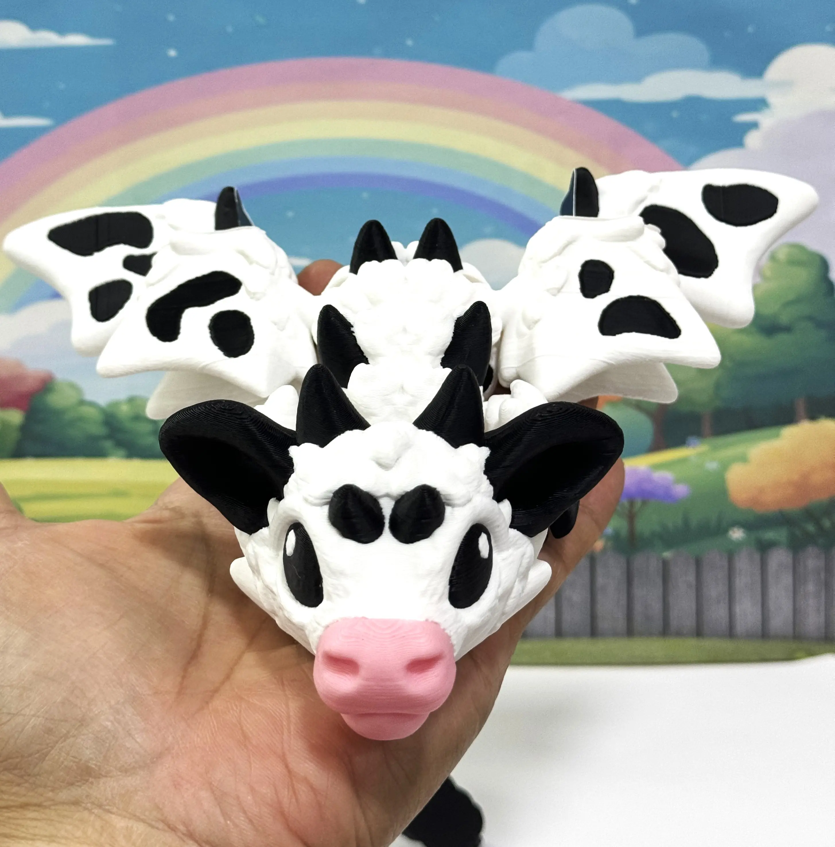 Cow Dragon 3D Printed Articulated Cow Dragon by Cinderwing Adorable Poseable Fantasy Collectible Figurine 10 Inches Fidget ADHD Autism Toy, Executive Desk Toy ACD001-W