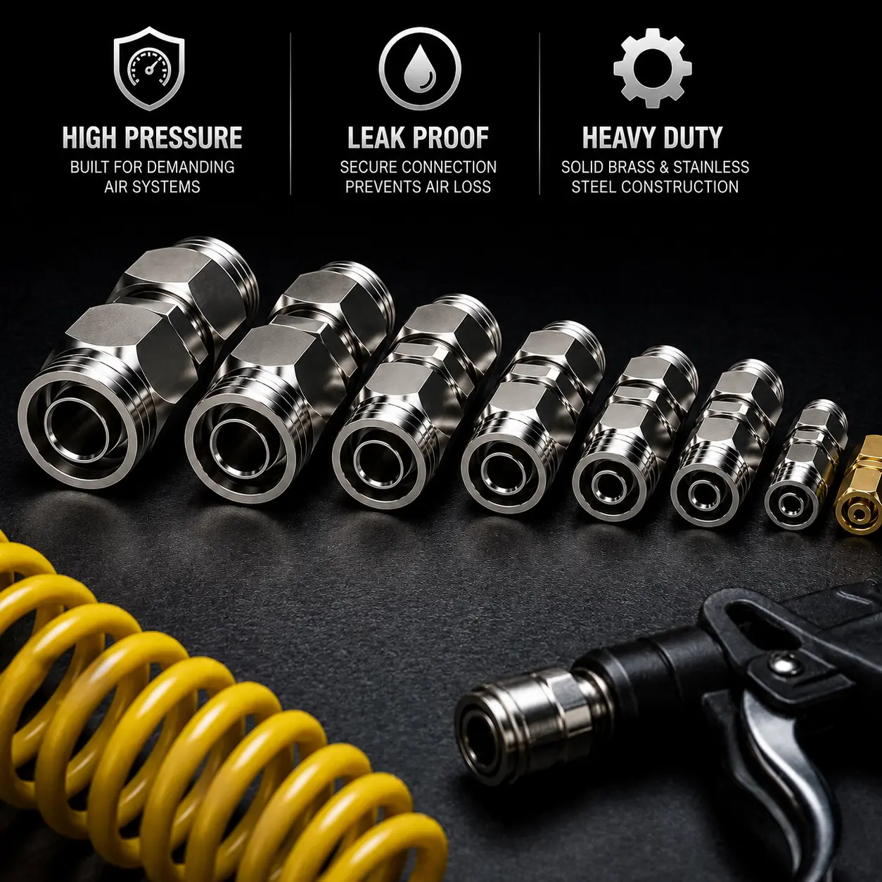 16pcs Metal Air Line Pipe Fittings Set for Truck/RV, 2 Sets Push-in Pneumatic Connectors, Quick Connect Air Hose Repair Kit (4-16mm Sizes), Hose Connectors Quick Connect, Pipe Connector Fitting