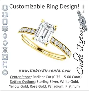 Cubic Zirconia Engagement Ring- The Monikama (Customizable Radiant Cut Thin Band Design with Round Accents)