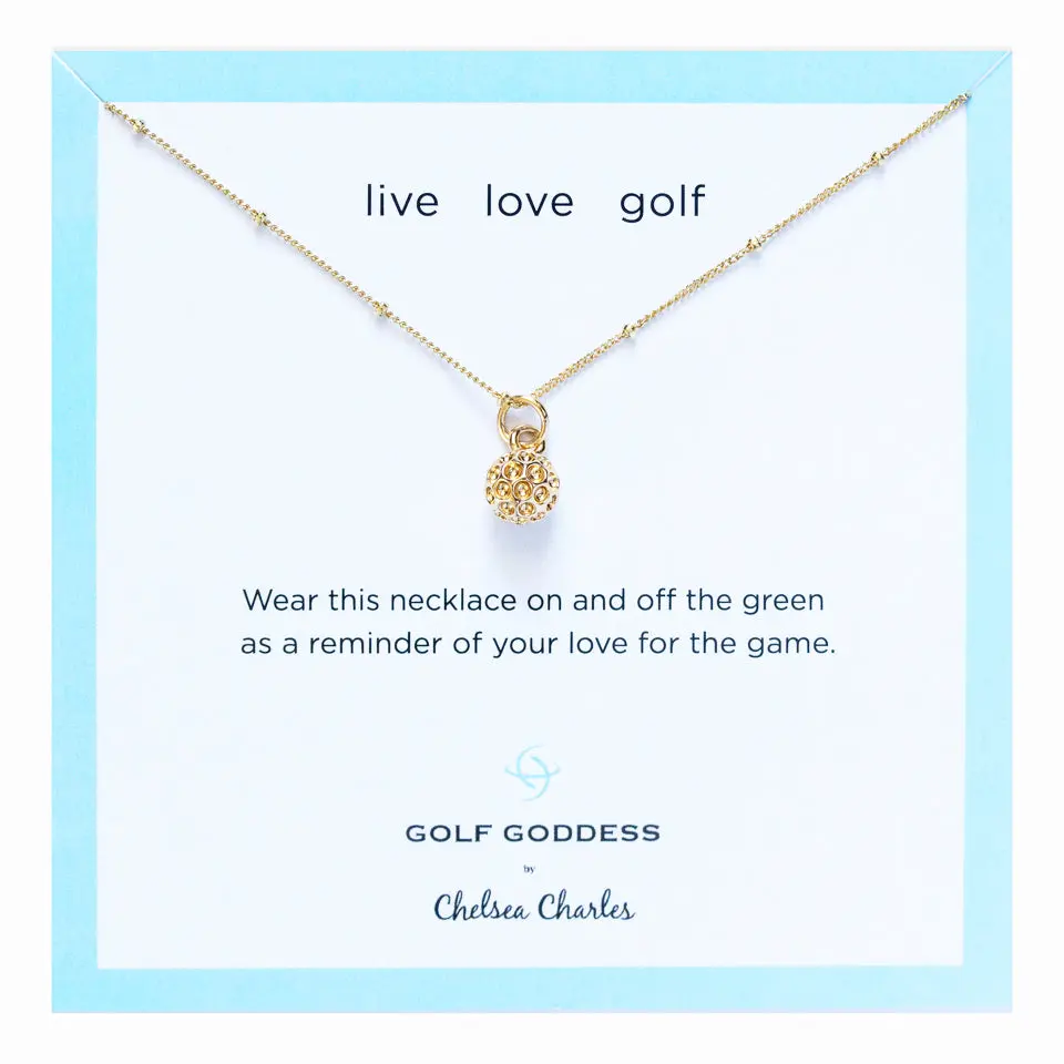 Golf Goddess Gold Golf Ball Charm Necklace