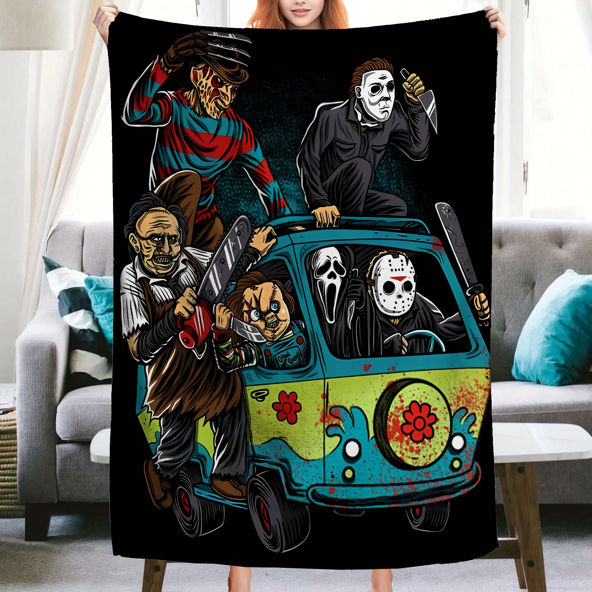 Halloween Throw Blanket Horror Movie Blanket for Living Room Bedroom Dormitory Sofa Car horror blanket soft comfortable