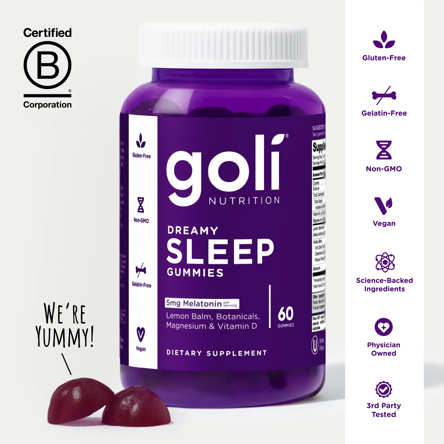 Goli Dreamy Sleep Gummy - Melatonin, Vitamin D, Magnesium, Lemon Balm Extract, Gelatin-Free, Gluten-Free, Vegan & Non-GMO Goli Dreamy Sleep Gummy - Melatonin, Vitamin D, Magnesium, Lemon Balm Extract, Gelatin-Free, Gluten-Free, Vegan & Non-GMO