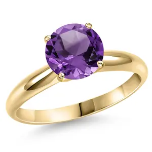 14K Yellow Gold Purple Amethyst Engagement Ring For Women | 2.10 Cttw | Round 9MM | Gemstone February Birthstone