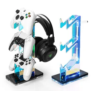 Controller Holder Headset Stand with Lights, 3 Tier  Gaming Controller Stand for PS4, PS5, PC, , Universal Design (Black)