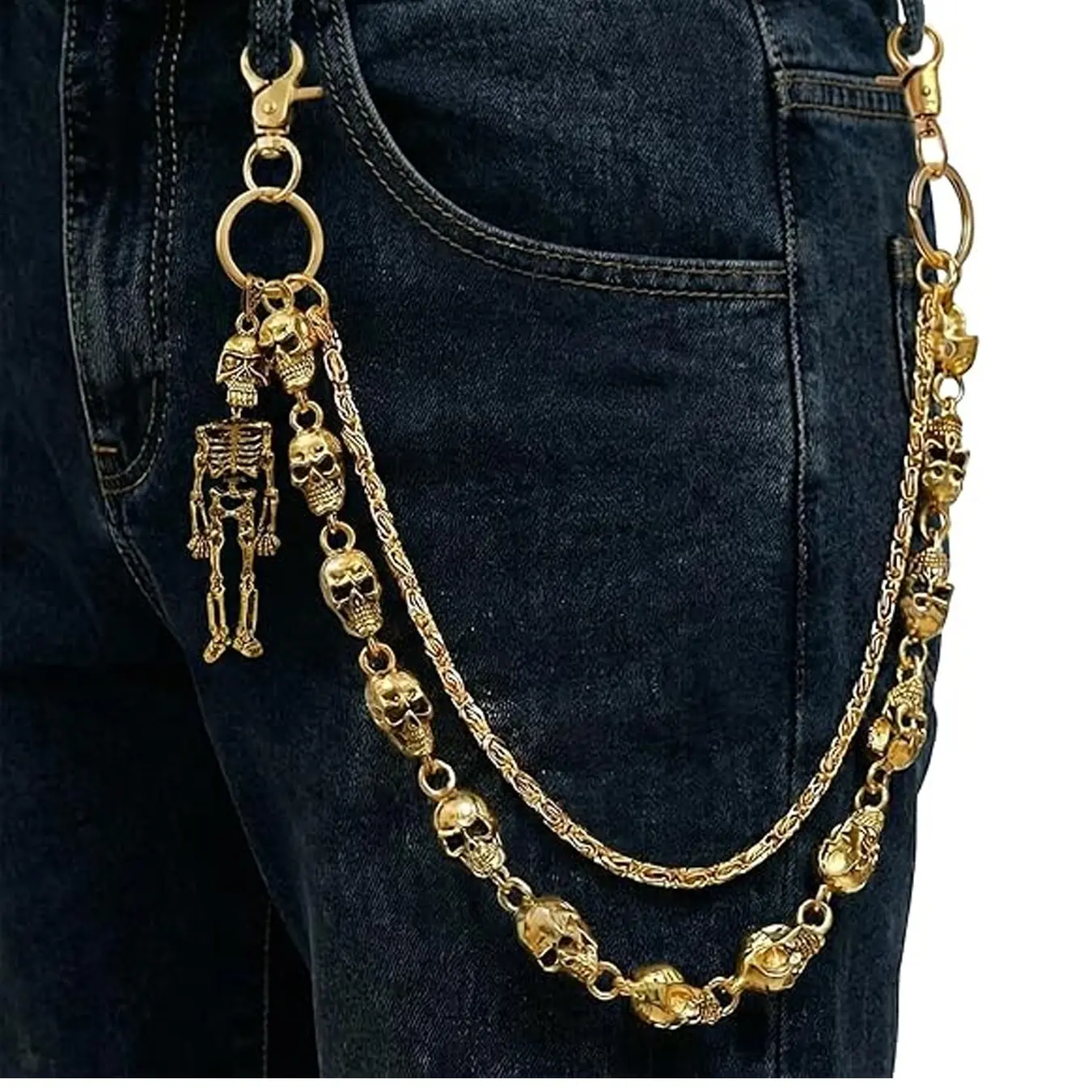 Gothic Punk Skull Wallet Chain, Metal Pants Keychain, Belt and Purse Accessories, Unisex Bag Charm, Vintage Backpack Extender, Keychain for Bags