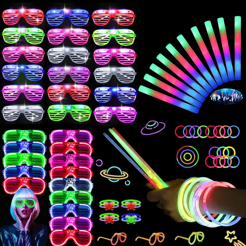 135-Piece Party Accessory Kit - 12 Pairs of Glowing Glasses, 23 Foam Fluorescent Rods, 100 Liquid Light Sticks for Wedding, Halloween, Concert Events Magical Masks