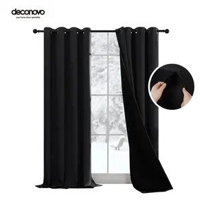 Deconovo Total Blackout Curtains(2 Panels & Double Layers) - Thermal Insulated and Energy Efficiency Window Drapes With Black Liner for Living Room & Bedroom, Smooth and soft Texture with a Wavy Drape