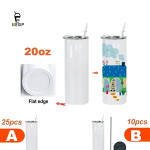 ICESIP 10pcs/25pcs 20oz Flat edge sublimation straight tumblers with plastic straw,Stainless steel ,for lced coffee juice Holiday Birthday party Gifts gift bf