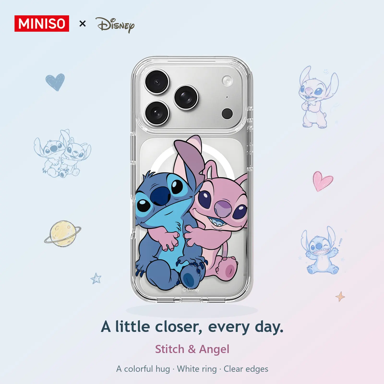 Disney Lilo & Stitch Stitch & Angel Hugging Design Phone Case Transparent Magnetic Shockproof case suitable for iphone 18 Pro Max/18 Pro/17 Pro Max/17 Pro/17/16/15/14/13/12/11 Series