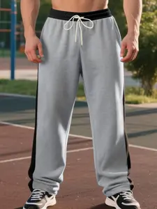 Men's Heavyweight French Terry Sweatpants, Loose Fit Colorblock Design, Casual Sporty Style, Comfortable & Stylish Pants for Daily Wear