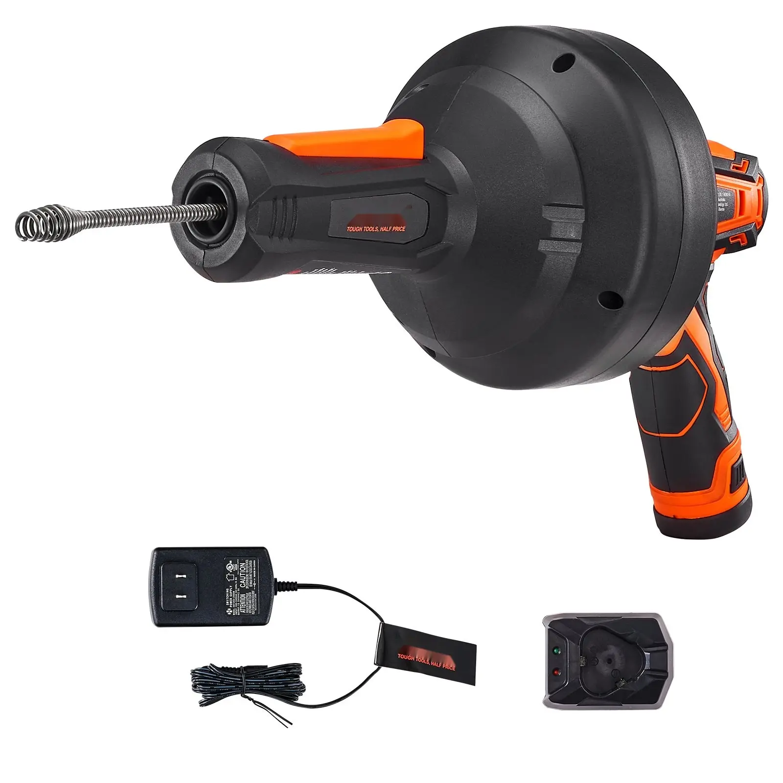 12V Electric Drain Auger, 25ft Cordless Pipeline Snake Auto Feed for 3/4 to 2 Inch Pipes, Portable Electric Drain Cleaner, Includes 2.0Ah Battery and Charger, Ideal for Clogged Drains
