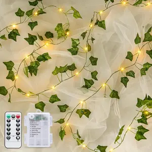 JMEXSUSS Ivy Vines with Fairy Lights Battery Operated - 100 LED Vine Lights for Bedroom with Remote, 33ft Leaf Lights for Wall  Bedroom  Room Decor