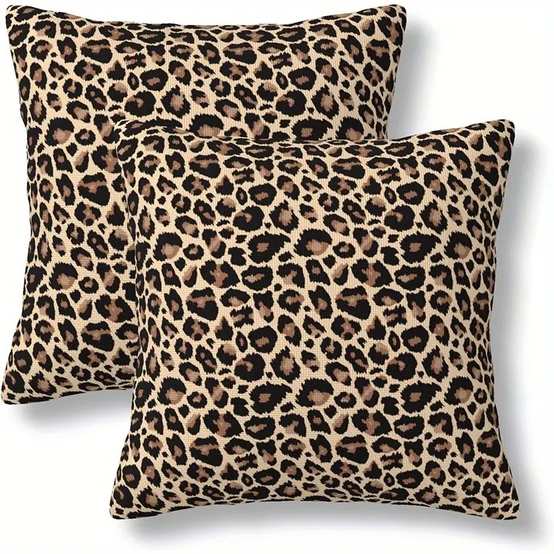 2pcs-Leopard Themed Throw Pillow Covers, Home Spring Décor Products, Home Textile, Suitable Living Room, Bedroom, Sofa and Bed Decoration, 2D Flat, Single Sided Printing, No Pillow Core