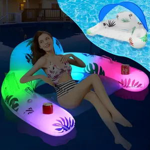 Pool Float with Canopy,Solar Inflatable Pool Floats Chair Pool Chair Lounge Float with Lights, Floating Pool Chair with Headrest & Cup Holder,Water Chair Pool Floats Adults Beach Pool Floaties