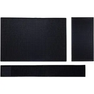 Bar Mat Set of 3 Bar Service Spill Mat for Cocktail Bartender Coffee Bar or Countertop Mats Drying Mat (Black, 18" x 12"+23" x 3"+12" x 6")