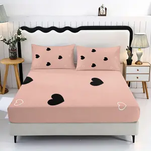 Heart Pattern Bedding Set, Includes 1 Fitted Sheet and 2 Pillowcases, Polyester Material, Digital Print, All-Season Use, Home Textiles, Heart Pattern Bed Sheets Set