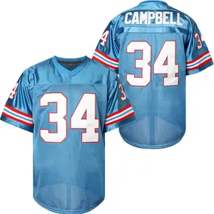 Men's #34 Light Blue Mesh Football Jersey 34 Number Stitched Adult Athletic Sportswear Breathable Short-Sleeve Casual Game Day Outfit Comfortable Loose-Fit Athletic Top