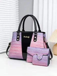 Women's Gradient Color PU Leather Durable Handbag Set, Multifunctional Multi-Layer Large Capacity Crossbody Bag, Crocodile Pattern Fashionable Shoulder Bag Daily Use, Multilayer Large Capacity Crossbody Bag