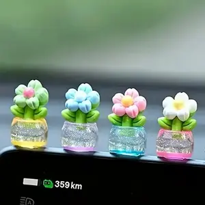 7PCS Mini Resin Flower Pots for Car & Desk Decor, Realistic Compact Mini Garden Ornament, Home Office Vehicle Decoration, Cute Small Gift for Mom, Wife & Girlfriend