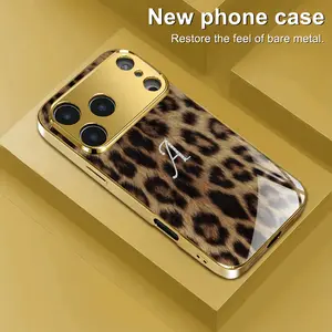 Beautiful Leopard Pattern Electroplated Gold New Phone Case Compatible with iPhone 17/17 Pro/17 Air/17 Pro Max/16/16 Pro/16 Plus/16 Pro Max/15/15 Pro/15 Pro Max/14/14 Pro/14 Plus/14 Pro Max/13/13 Pro/13 Pro Max/13 Mini/12/17/XR/XS/X Tempered Glass, Hallow