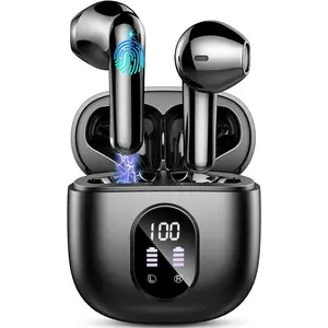 Wireless Earbud Bluetooth 5.3 Headphones 50H Playtime Stereo Bass Ear Buds, in-Ear Earphones with 4 ENC Mic LED Display Noise Cancelling Earbud, Bluetooth Ear Bud IP7 Waterproof Sport for Android iOS